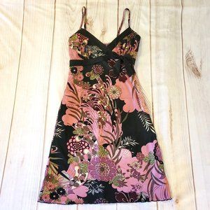 Trixxi Women’s Spaghetti Strapped Dress Dark Retro Floral Pattern Sz L